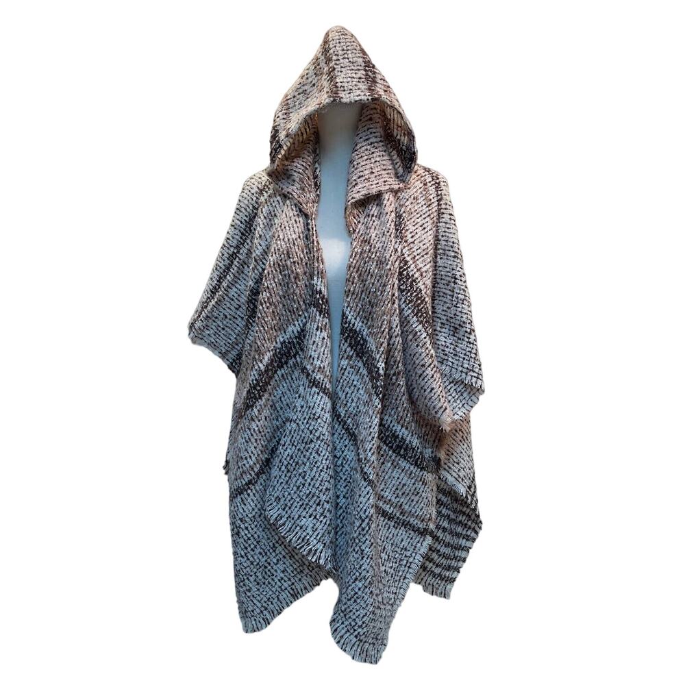 New Vince Camuto $68 Brown Tan Neutral Hooded Open Front Cardigan Poncho O/S